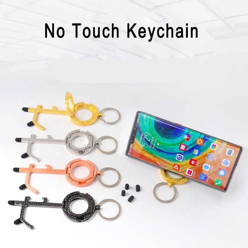Latest No Touch Ring Key Chain Door Tool Opener Brass touch screen Bottle Keychain