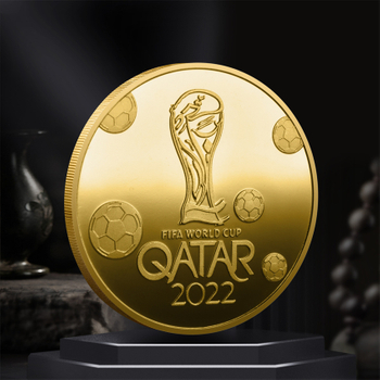 Wholesale Custom Logo 2022 Qatar World Cup Peripheral Series Collectibles Mascot 3D Embossed Metal Soccer Cup Commemorative Coins Challenge Coin