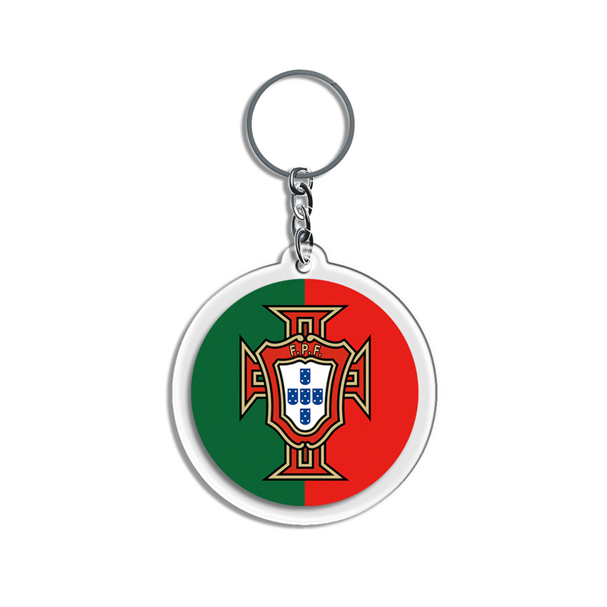Wholesale Custom Logo 2022 World Cup Soccer Souvenir Argentina Brazil Flag Pendant Gift Round Metal Acrylic Keychain