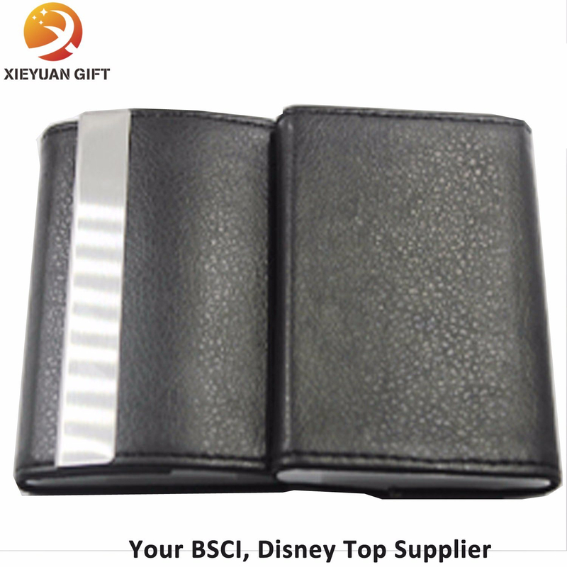 Fashion Black Leather Wrap Metal Card Holder