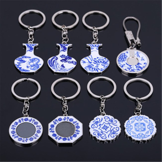 New Product Blue and White Porcelain Keychain for Gifts