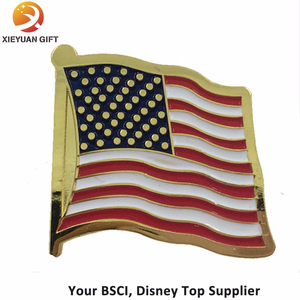 America Three Flag Soft Enamel Gold Lapel Pin Badge