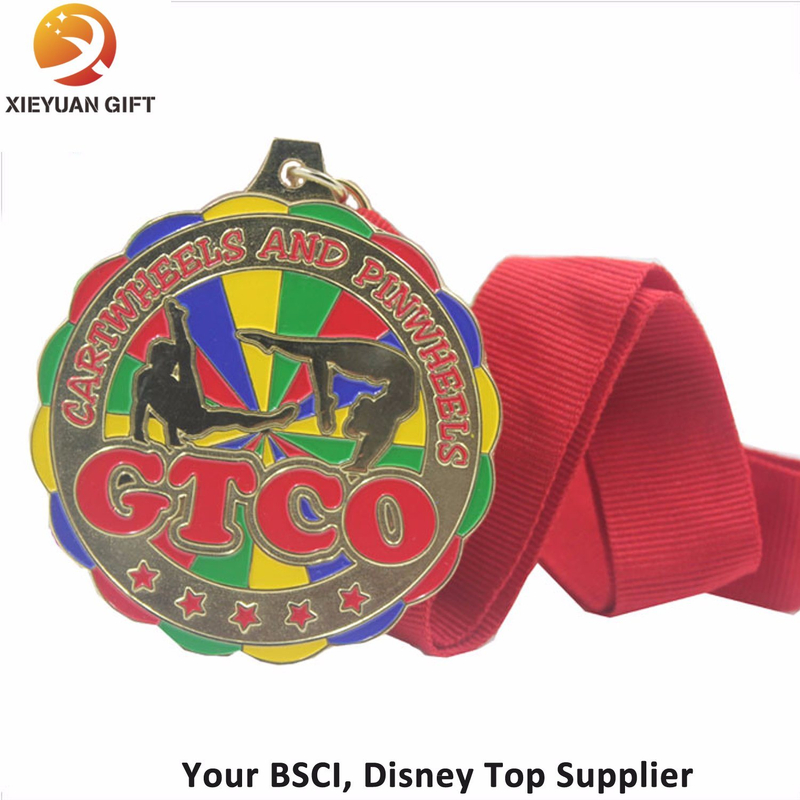 High Quality Soft Enamel Sports Promotion Medal with Red Ribbon