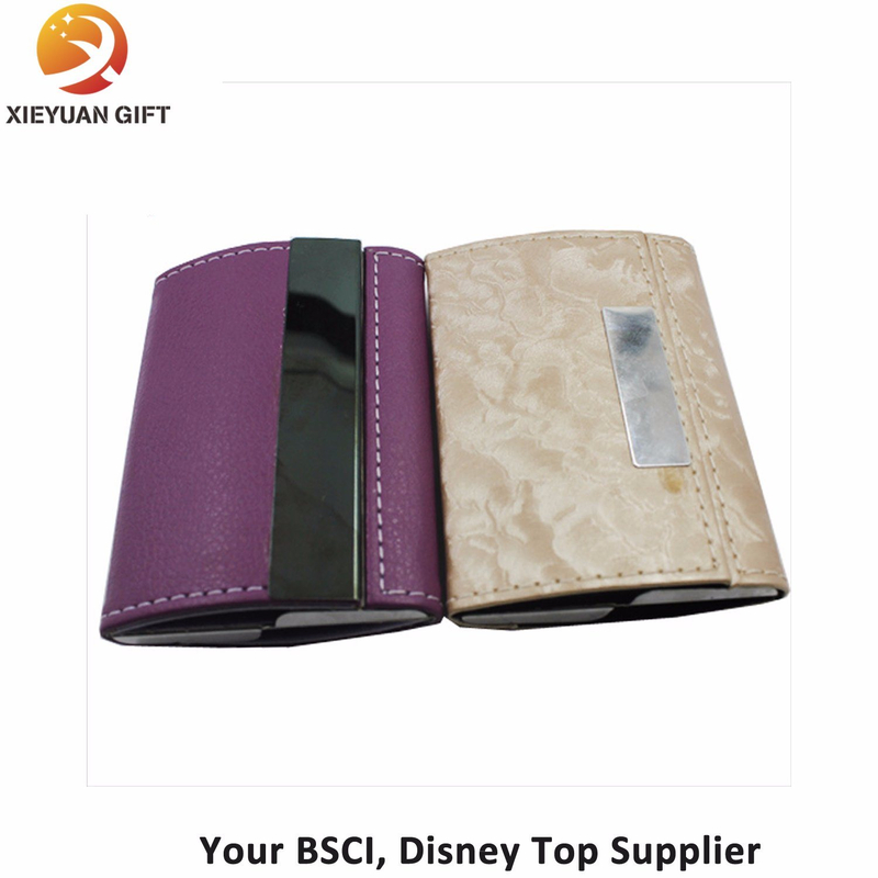 Business Name Card Holder PU Leather Magnetic Case with Purple and Maize-Yellow