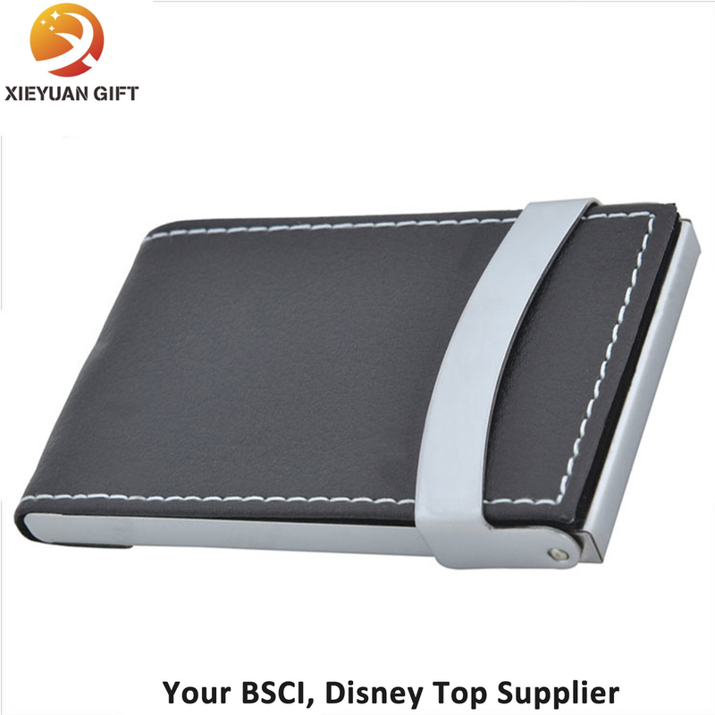 Fashion Business Card Holder with Black Leather Opened
