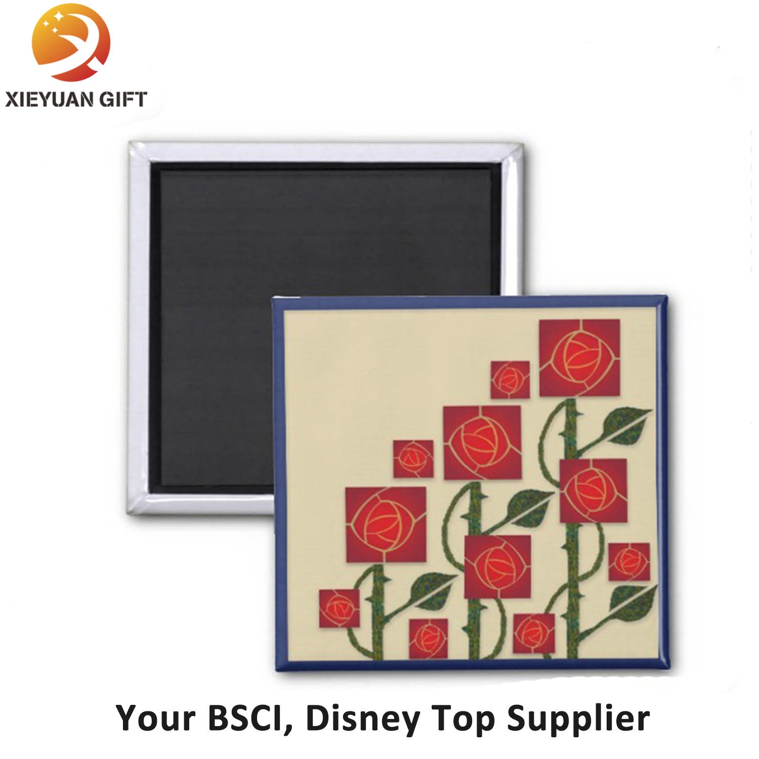 Promotional Square Beautiful Rose Fridge Magnet