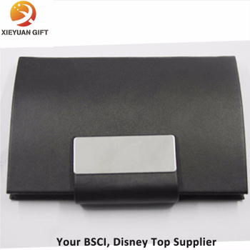 Fashion Black Leather Wrap Metal Card Holder Brushed Steel Card Holder