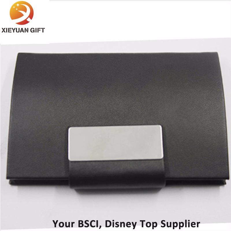 Fashion Black Leather Wrap Metal Card Holder Brushed Steel Card Holder