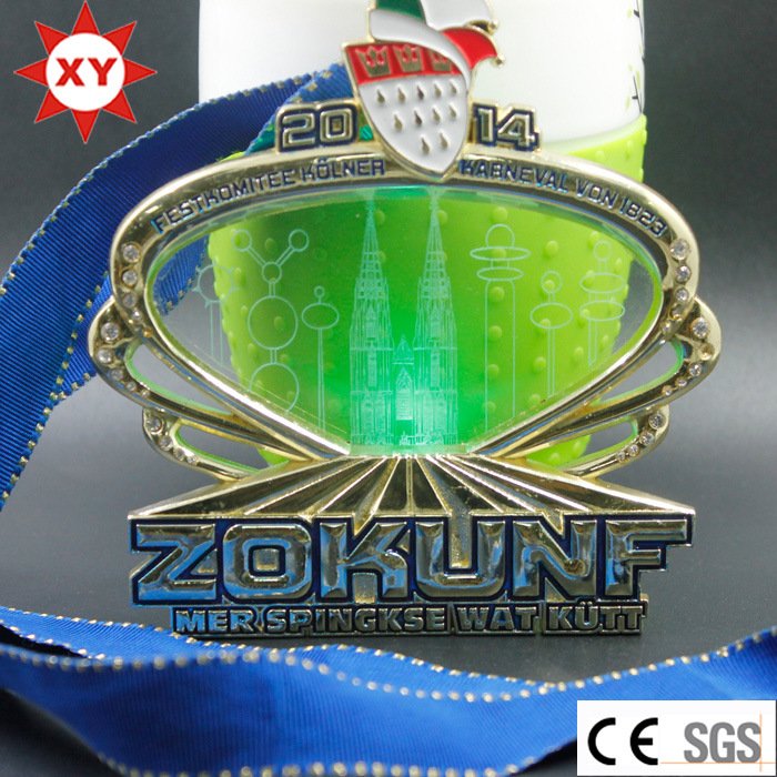 Medal Factory Price LED Flashlight Gold Medal with Crystal