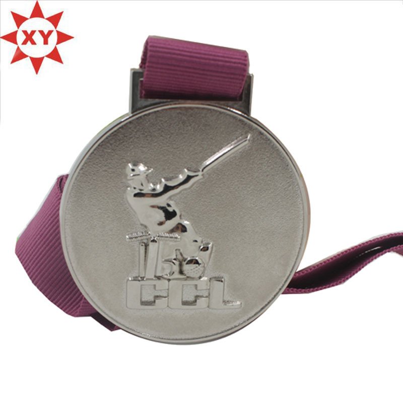High Quality Silver Sports Promotion Medal with Red Ribbon