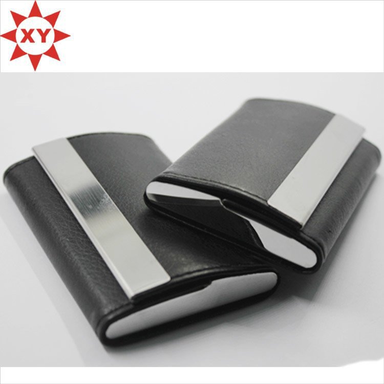 Black Color PU Leather and Stainless Steel Business Name Card Case Holde