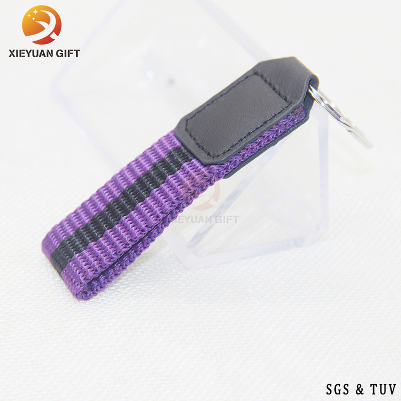 China factory custom high quality purple black ribbon leather key chain